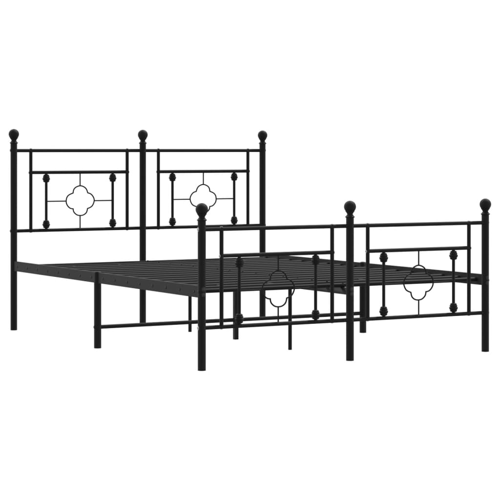 Black Metal Bed Frame with Footboard 135x190cm - No Mattress