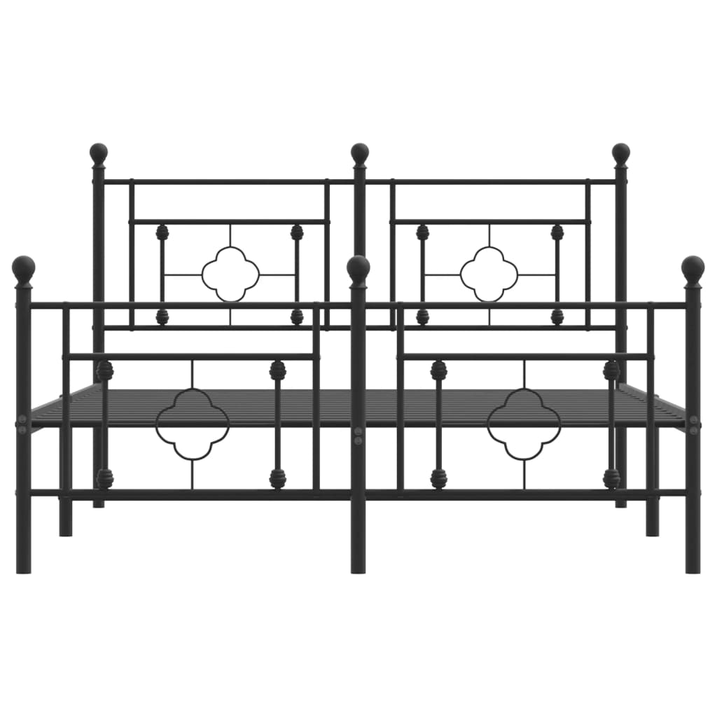 Black Metal Bed Frame with Footboard 135x190cm - No Mattress