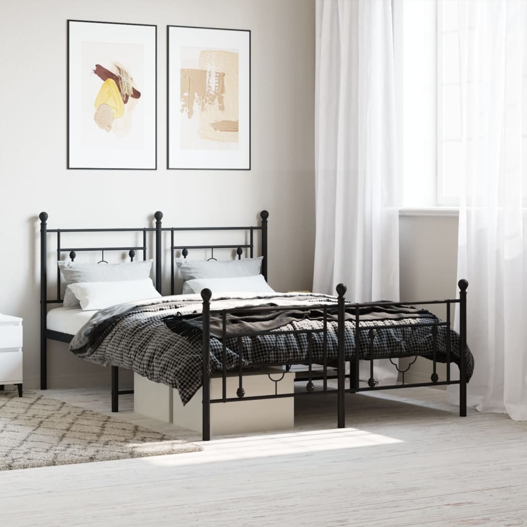 Black Metal Bed Frame with Footboard 135x190cm - No Mattress