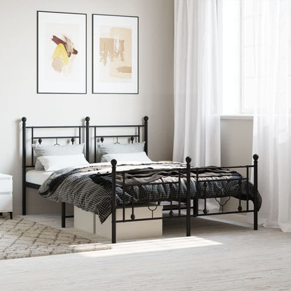 Black Metal Bed Frame with Footboard 135x190cm - No Mattress
