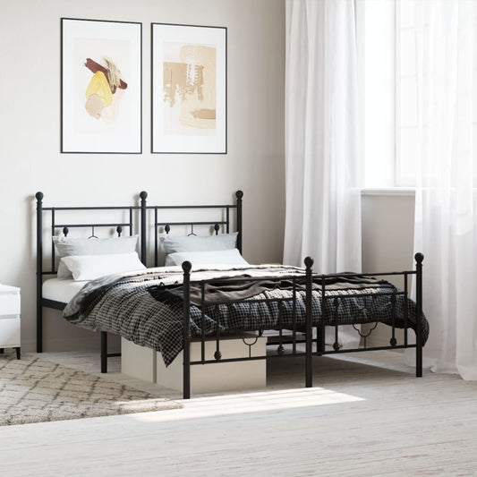 Black Metal Bed Frame with Footboard 135x190cm - No Mattress