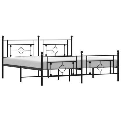 Black Metal Bed Frame with Footboard - 183x213cm, No Mattress