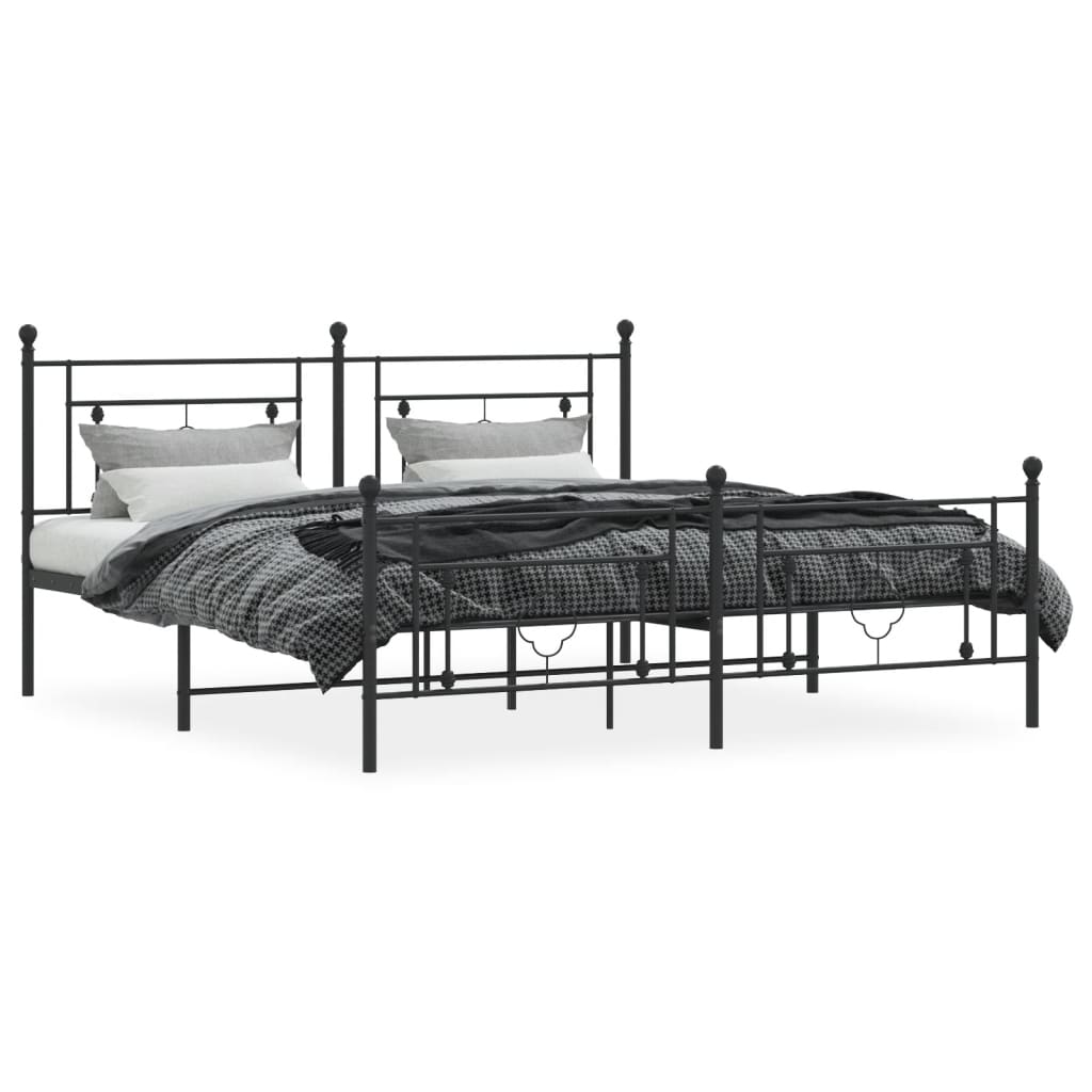 Black Metal Bed Frame with Footboard - 183x213cm, No Mattress
