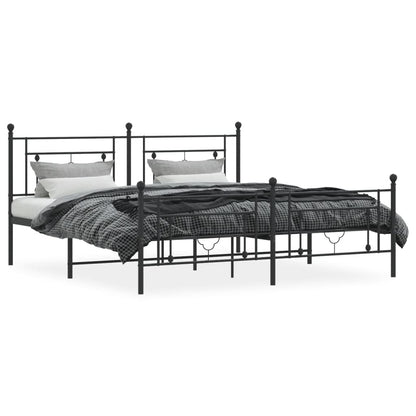Black Metal Bed Frame with Footboard - 183x213cm, No Mattress