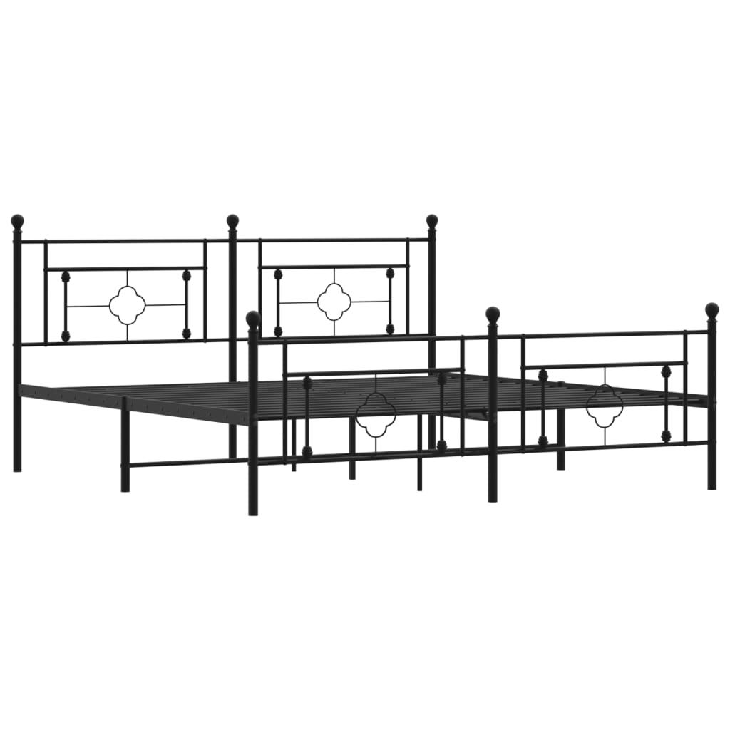 Black Metal Bed Frame with Footboard - 183x213cm, No Mattress