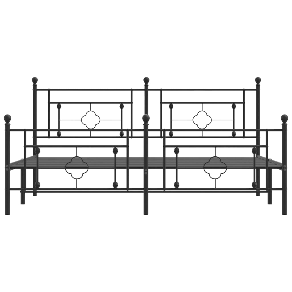 Black Metal Bed Frame with Footboard - 183x213cm, No Mattress
