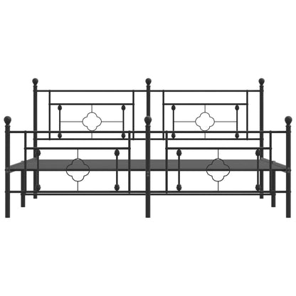 Black Metal Bed Frame with Footboard - 183x213cm, No Mattress