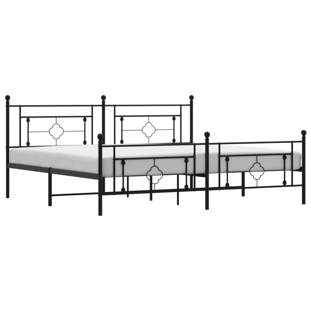 Sleek Black Metal Bed Frame with Footboard, 200x200cm | No Mattress