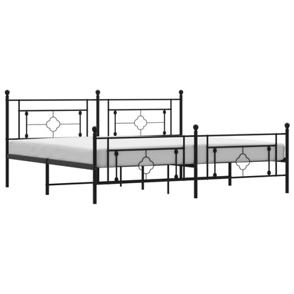 Sleek Black Metal Bed Frame with Footboard, 200x200cm | No Mattress