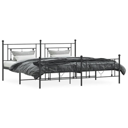 Sleek Black Metal Bed Frame with Footboard, 200x200cm | No Mattress