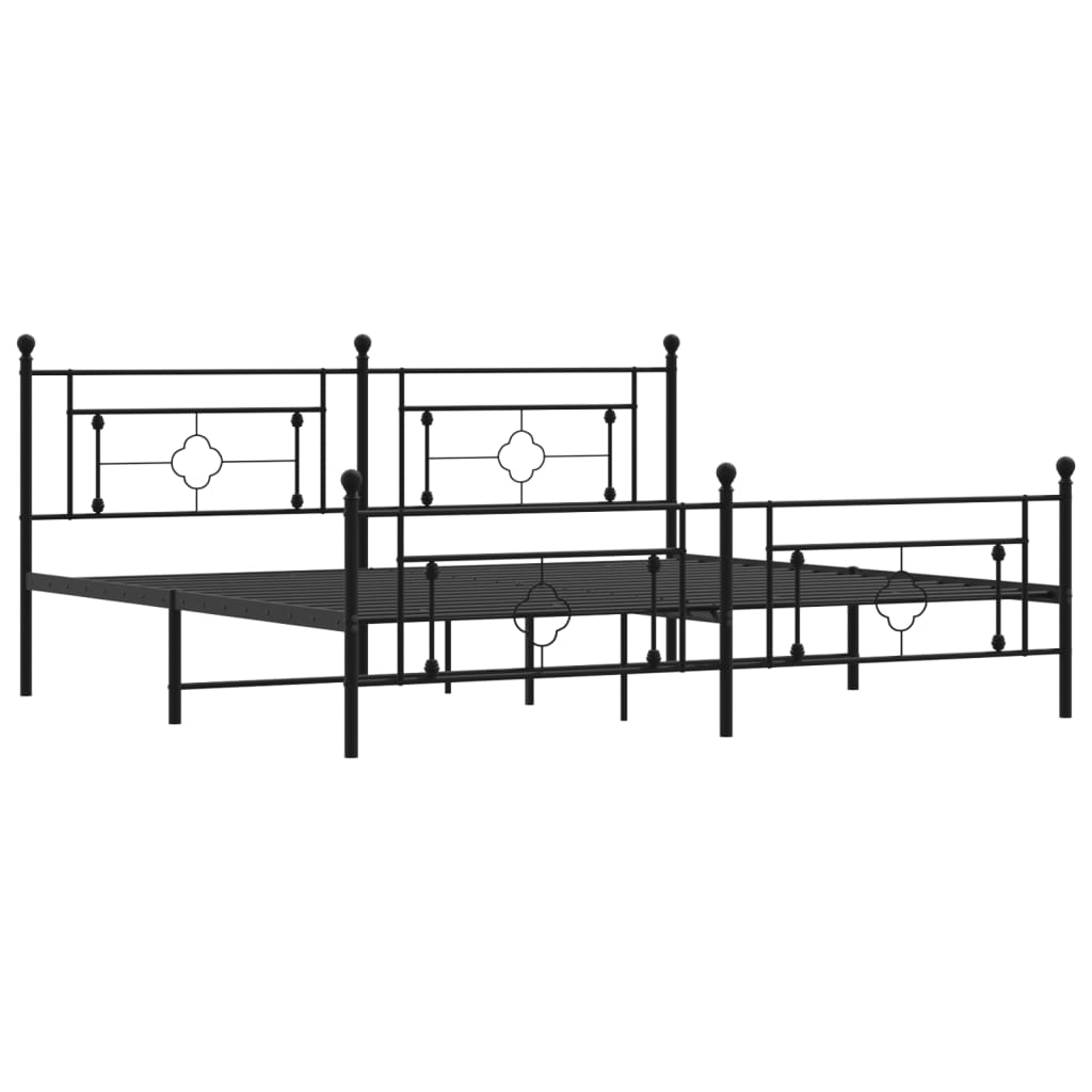 Sleek Black Metal Bed Frame with Footboard, 200x200cm | No Mattress