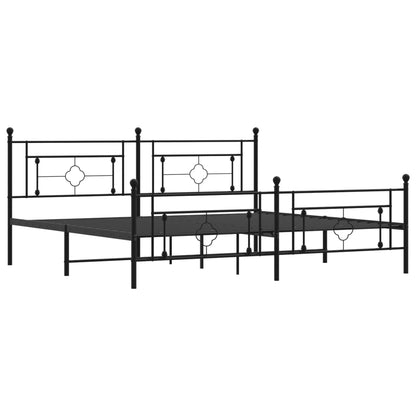 Sleek Black Metal Bed Frame with Footboard, 200x200cm | No Mattress