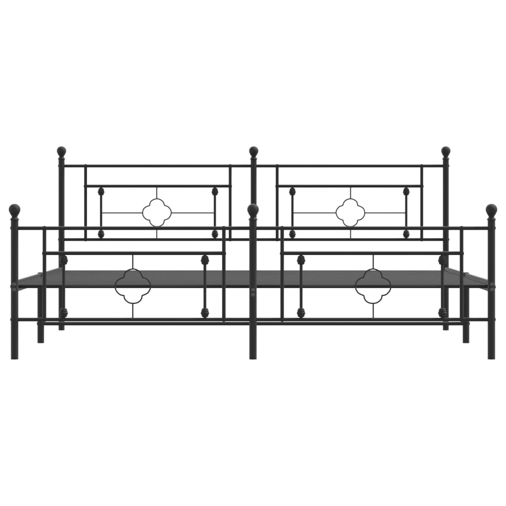 Sleek Black Metal Bed Frame with Footboard, 200x200cm | No Mattress