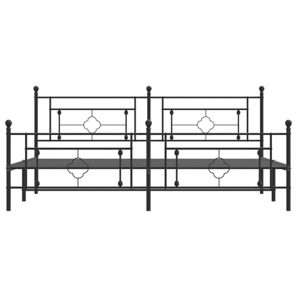 Sleek Black Metal Bed Frame with Footboard, 200x200cm | No Mattress
