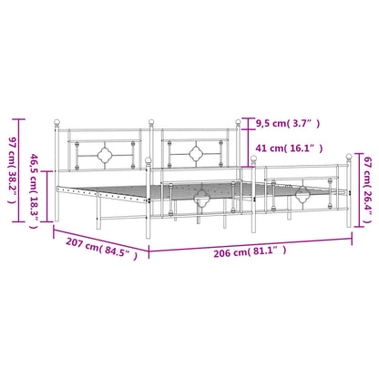 Sleek Black Metal Bed Frame with Footboard, 200x200cm | No Mattress