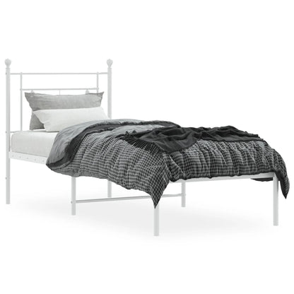 White Metal Bed Frame with Headboard 80x200cm - No Mattress
