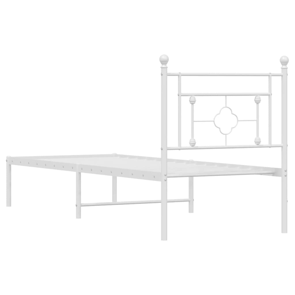 White Metal Bed Frame with Headboard 80x200cm - No Mattress