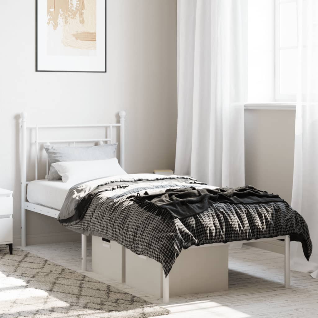 White Metal Bed Frame with Headboard 80x200cm - No Mattress