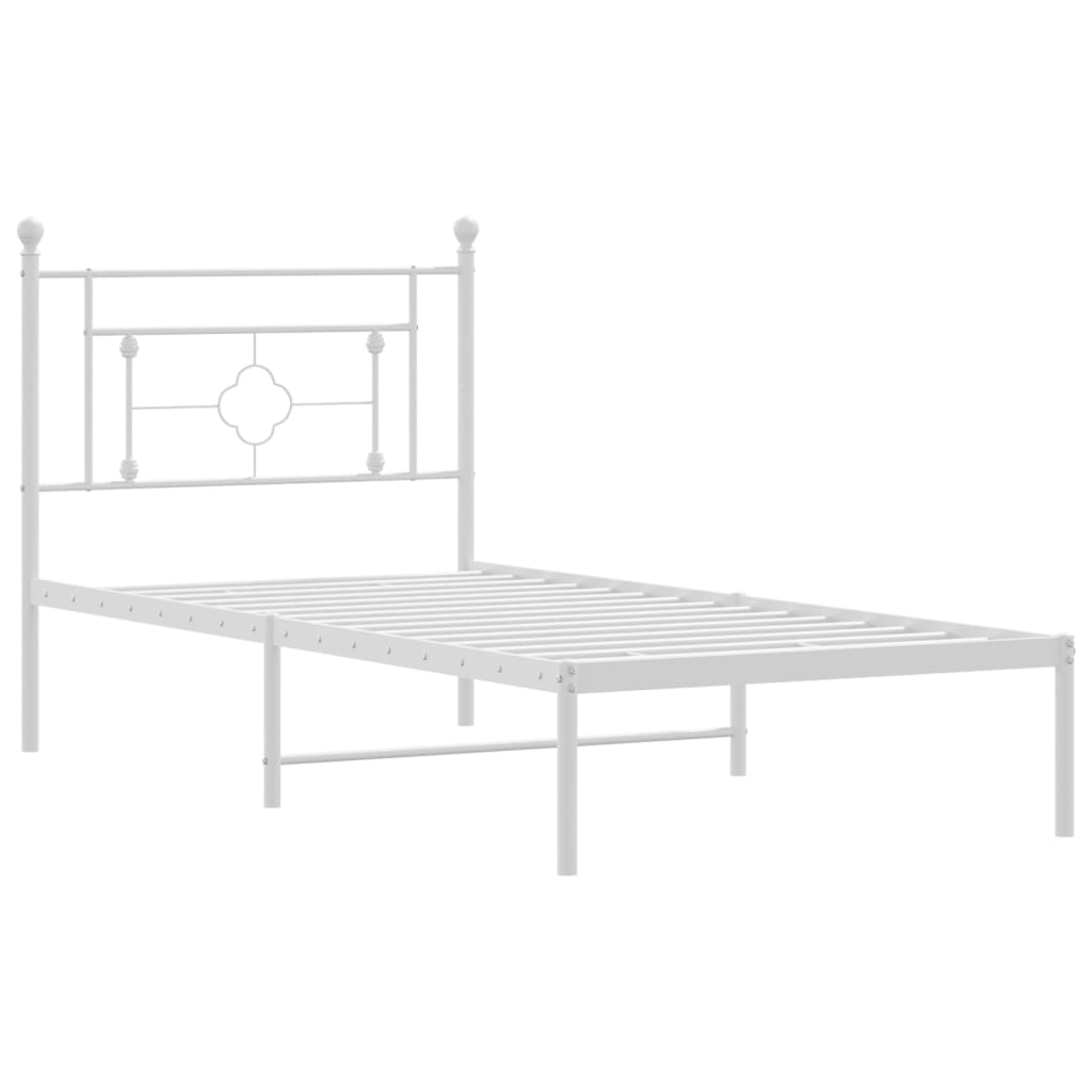 White Metal Bed Frame with Headboard 90x190cm - No Mattress Included