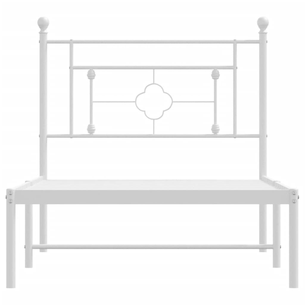 White Metal Bed Frame with Headboard 90x190cm - No Mattress Included