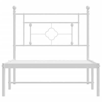 White Metal Bed Frame with Headboard 90x190cm - No Mattress Included