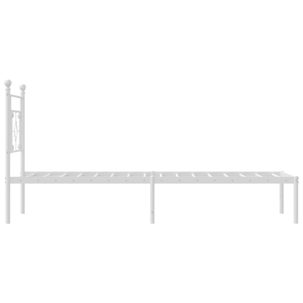 White Metal Bed Frame with Headboard 90x190cm - No Mattress Included