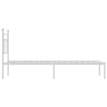White Metal Bed Frame with Headboard 90x190cm - No Mattress Included
