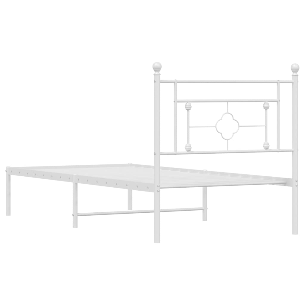 White Metal Bed Frame with Headboard 90x190cm - No Mattress Included