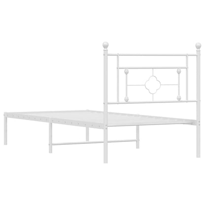 White Metal Bed Frame with Headboard 90x190cm - No Mattress Included