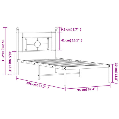 White Metal Bed Frame with Headboard 90x190cm - No Mattress Included