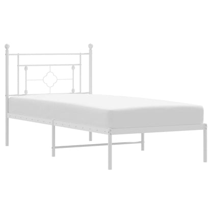White Metal Bed Frame with Headboard, 90x200cm, No Mattress Included