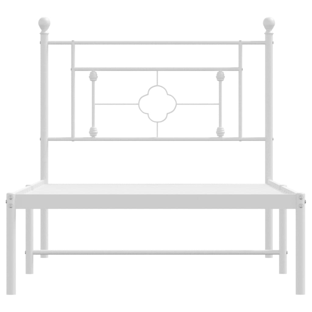 White Metal Bed Frame with Headboard, 90x200cm, No Mattress Included
