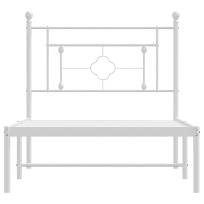 White Metal Bed Frame with Headboard, 90x200cm, No Mattress Included