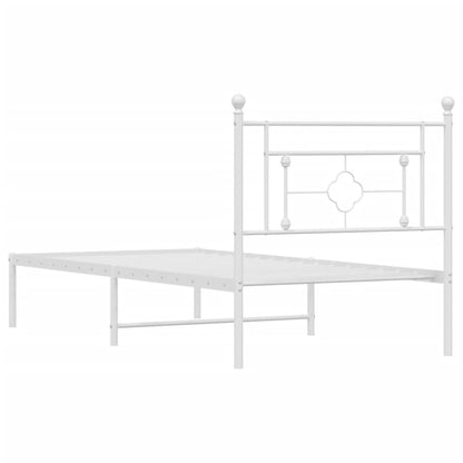 White Metal Bed Frame with Headboard, 90x200cm, No Mattress Included