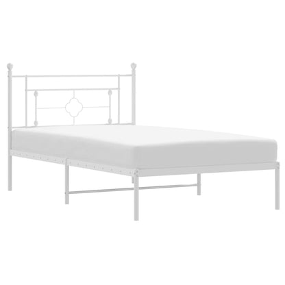 White Metal Bed Frame with Headboard - 107x203cm, No Mattress