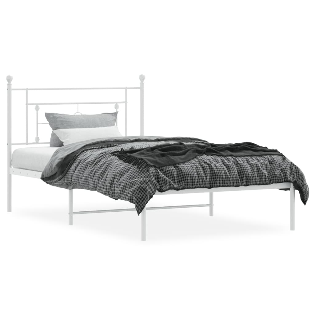 White Metal Bed Frame with Headboard - 107x203cm, No Mattress