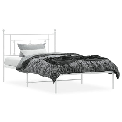 White Metal Bed Frame with Headboard - 107x203cm, No Mattress