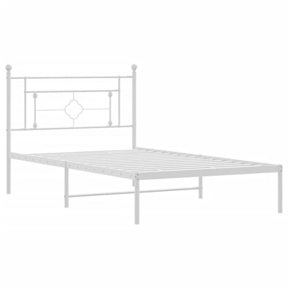 White Metal Bed Frame with Headboard - 107x203cm, No Mattress