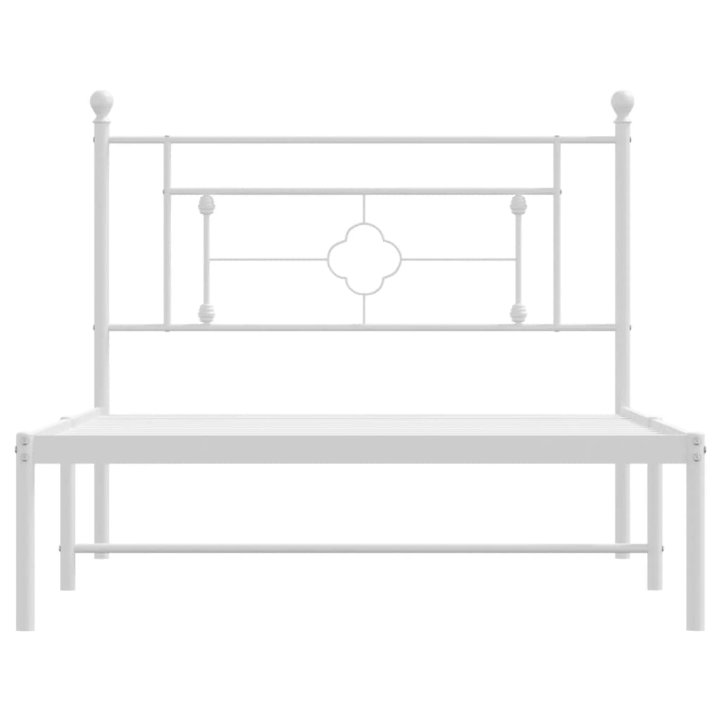 White Metal Bed Frame with Headboard - 107x203cm, No Mattress