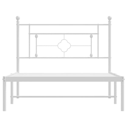 White Metal Bed Frame with Headboard - 107x203cm, No Mattress