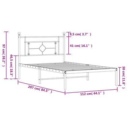 White Metal Bed Frame with Headboard - 107x203cm, No Mattress