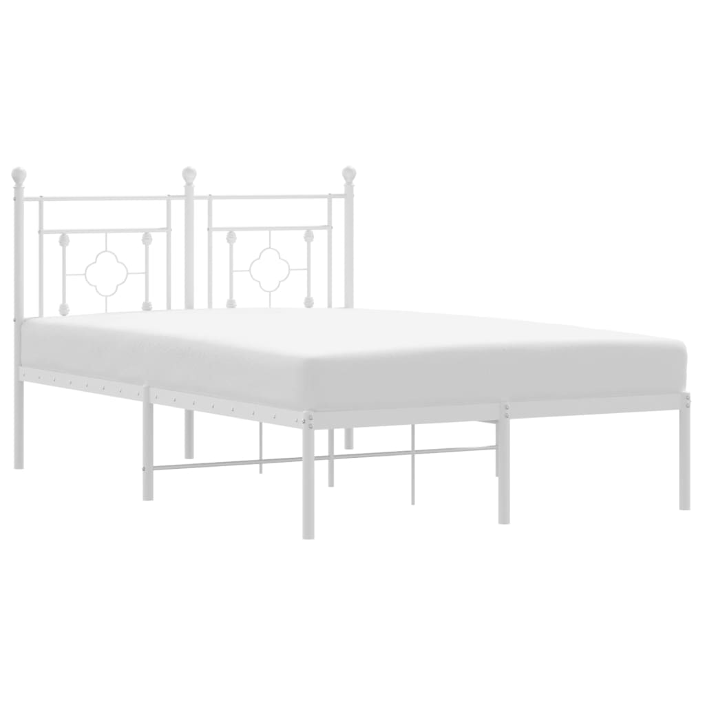 White Metal Bed Frame with Headboard, 120x190cm - No Mattress
