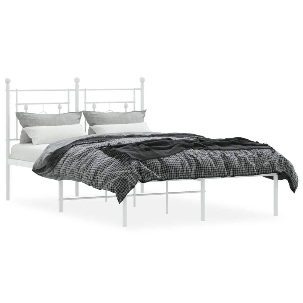 White Metal Bed Frame with Headboard, 120x190cm - No Mattress