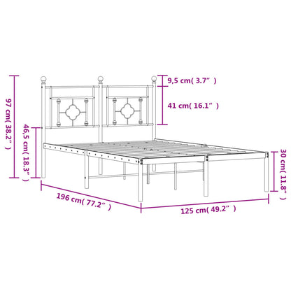 White Metal Bed Frame with Headboard, 120x190cm - No Mattress
