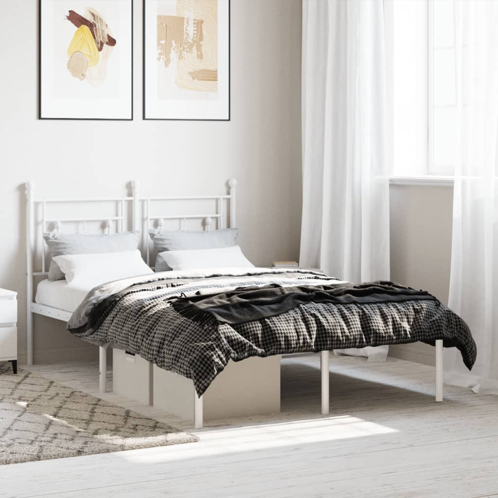 White Metal Bed Frame with Headboard, 120x190cm - No Mattress