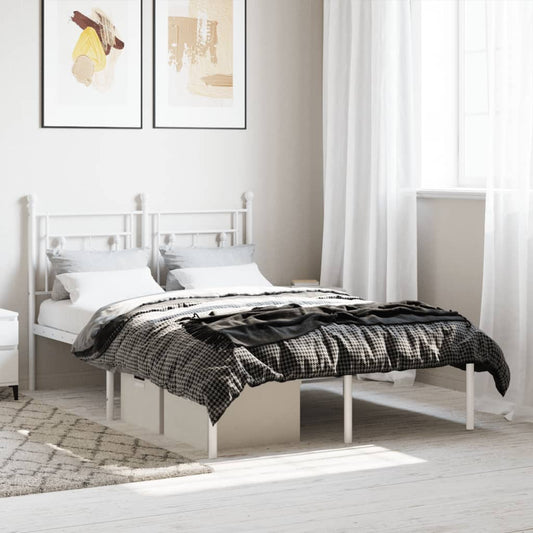 White Metal Bed Frame with Headboard, 120x190cm - No Mattress