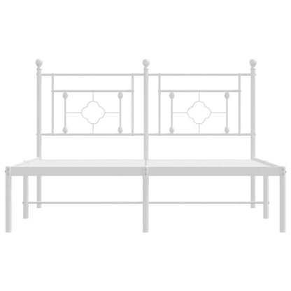 White Metal Bed Frame with Headboard, 135x190cm, No Mattress