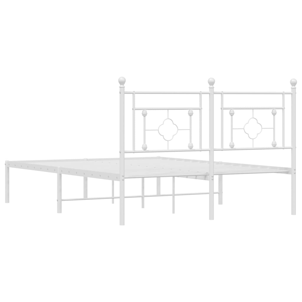 White Metal Bed Frame with Headboard, 135x190cm, No Mattress