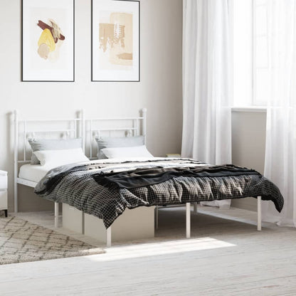 White Metal Bed Frame with Headboard, 135x190cm, No Mattress
