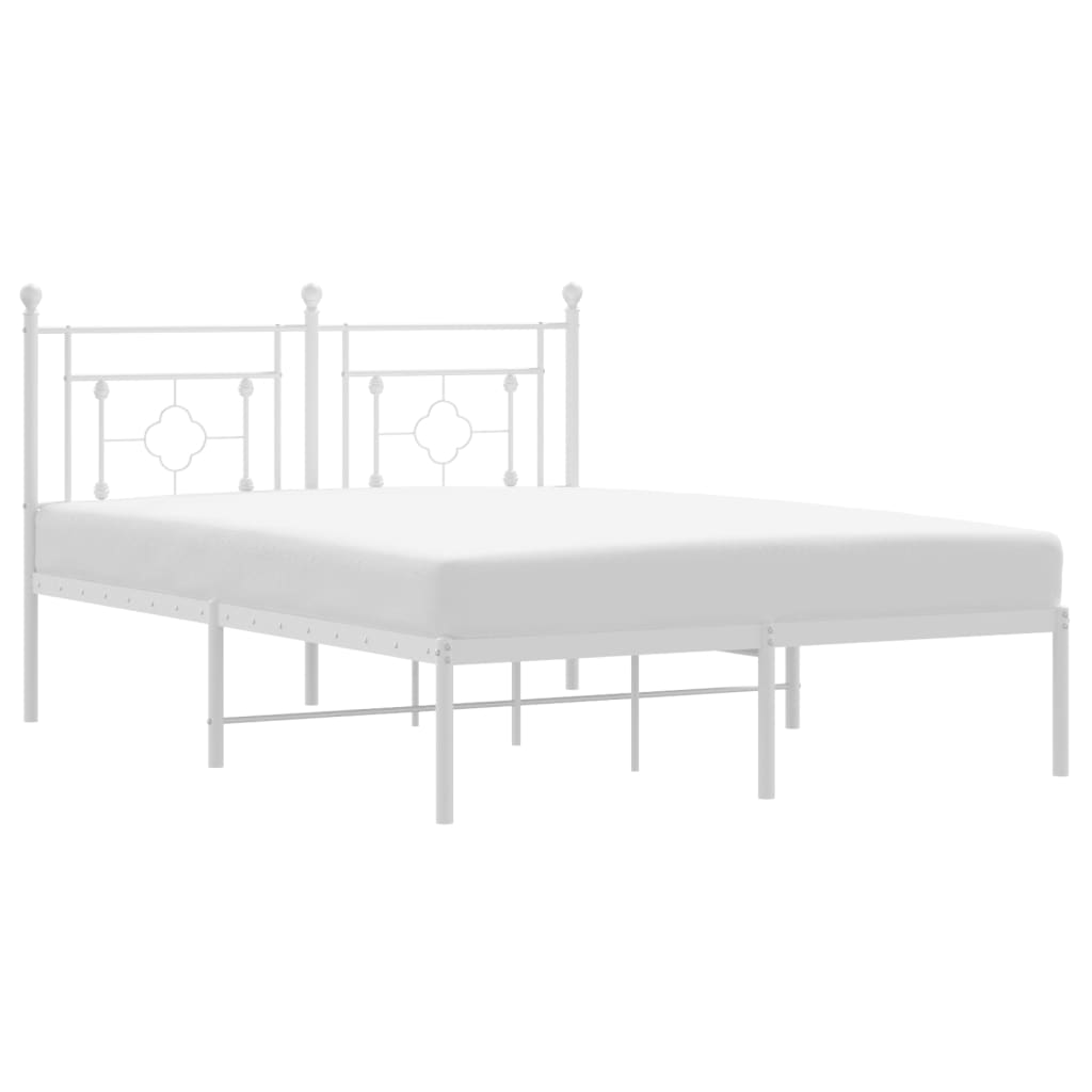 White Metal Bed Frame with Headboard - 140x190cm, No Mattress